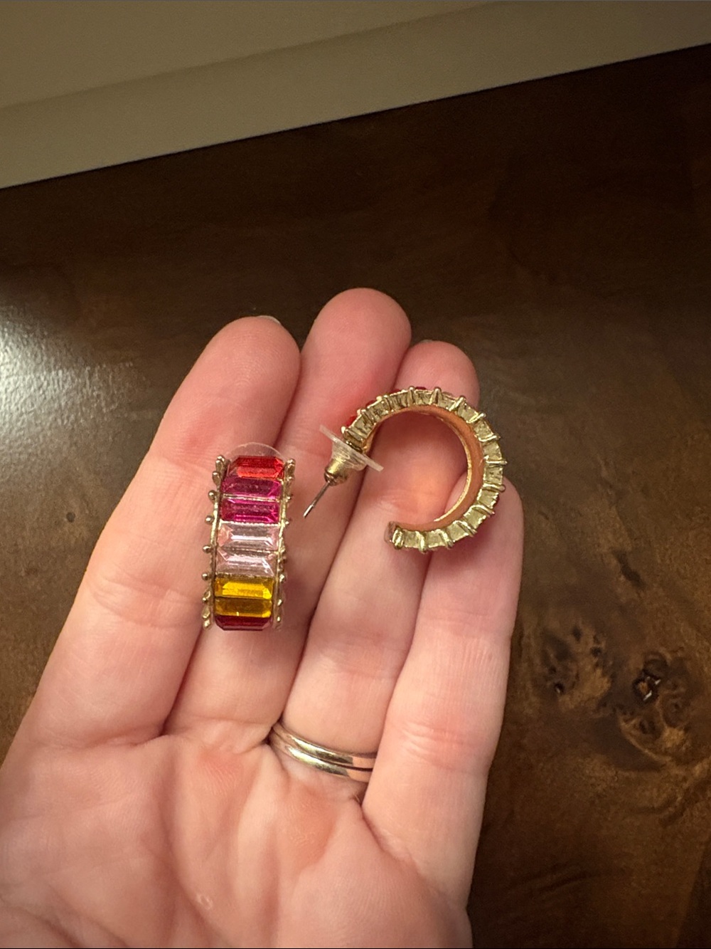 Gold-Tone Multi-Color Baguette Hoop Earrings - Women's Jewelry